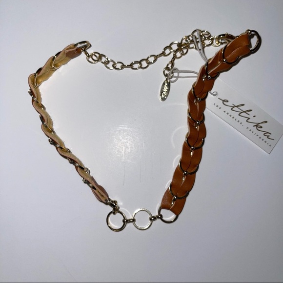 Ettika REVOLVE Brown Leather Gold Rings Choker Necklace Punk Pony - Picture 4 of 7